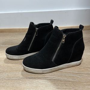 Black suede wedge shoes
